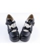 Black 3.7" High Heel Round Toe Strap Bow Platform Classic Lolita Shoes