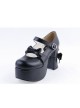 Black 3.7" High Heel Round Toe Strap Bow Platform Classic Lolita Shoes