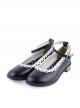 Black 1" High Heel Beautiful Polyurethane Round Toe Ankle Straps Polka Dot Pattern Insole Platform Girls Lolita Shoes