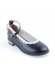 Black 1" High Heel Beautiful Polyurethane Round Toe Ankle Straps Polka Dot Pattern Insole Platform Girls Lolita Shoes