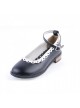 Black 1" High Heel Beautiful Polyurethane Round Toe Ankle Straps Polka Dot Pattern Insole Platform Girls Lolita Shoes