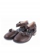 Brown 1" High Heel Stylish Synthetic Leather Round Toe Ankle Straps Bow Decoration Platform Girls Lolita Shoes