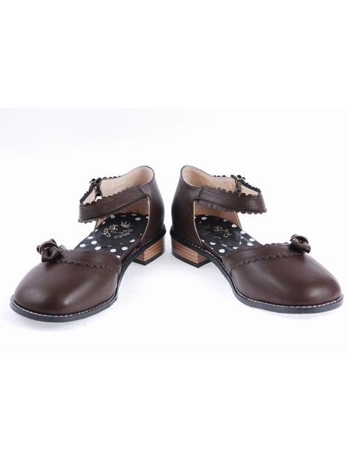 Brown 1" High Heel Stylish Synthetic Leather Round Toe Ankle Straps Bow Decoration Platform Girls Lolita Shoes