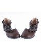 Brown 1" High Heel Stylish Synthetic Leather Round Toe Ankle Straps Bow Decoration Platform Girls Lolita Shoes