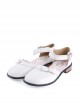 White 1" High Heel Classical PU Round Toe Ankle Straps Bowknot Platform Girls Lolita Shoes