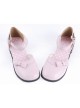 Pink 1" High Heel Special Patent Leather Round Toe Ankle Straps Polka Dot Pattern Insole Platform Girls Lolita Shoes