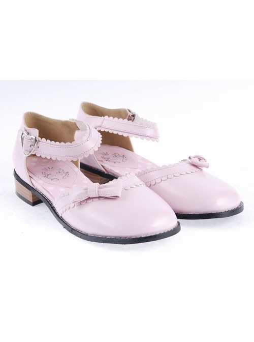 Pink 1" High Heel Special Patent Leather Round Toe Ankle Straps Polka Dot Pattern Insole Platform Girls Lolita Shoes