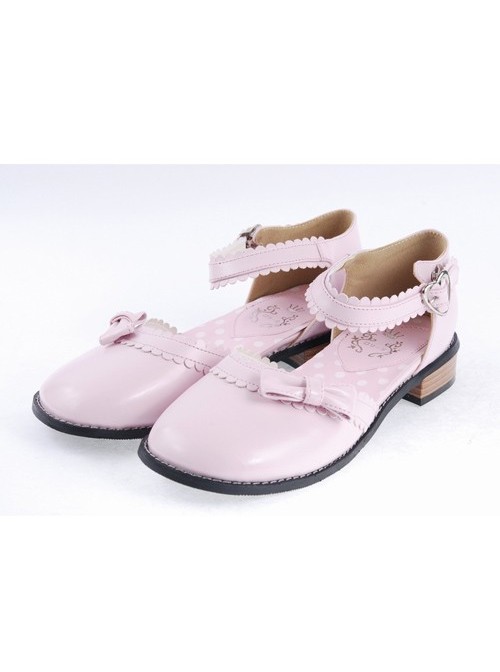 Pink 1" High Heel Special Patent Leather Round Toe Ankle Straps Polka Dot Pattern Insole Platform Girls Lolita Shoes