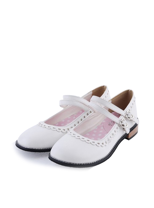 White 1" High Heel Charming Polyurethane Round Toe Double Straps Platform Girls Lolita Shoes