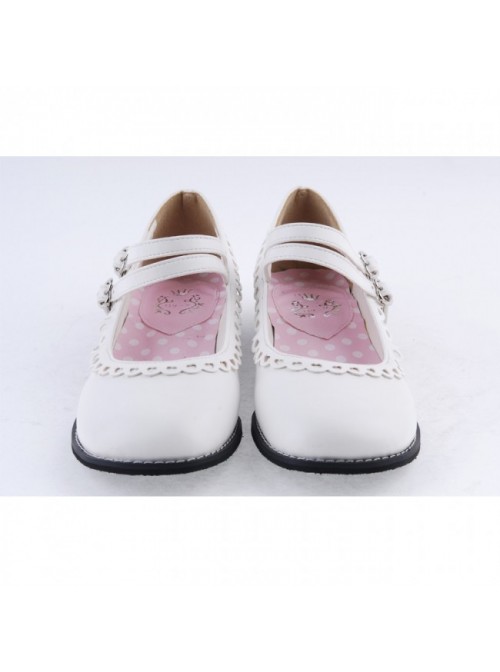 White 1" High Heel Charming Polyurethane Round Toe Double Straps Platform Girls Lolita Shoes