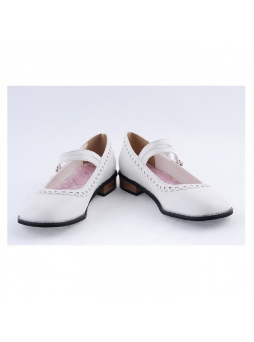 White 1" High Heel Charming Polyurethane Round Toe Double Straps Platform Girls Lolita Shoes