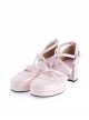 Pink 2.6" High Heel Sexy Synthetic Leather Round Toe Criss Cross Straps Scalloped Platform Girls Lolita Shoes