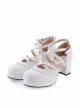 White 2.6" High Heel Elegant PU Round Toe Criss Cross Straps Scalloped Platform Girls Lolita Shoes