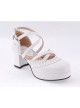 White 2.6" High Heel Elegant PU Round Toe Criss Cross Straps Scalloped Platform Girls Lolita Shoes