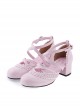 Pink & White 2.6" High Heel Glamorous Polyurethane Round Toe Criss Cross Straps Scalloped Platform Girls Lolita Shoes