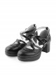 Black 2.6" High Heel Romantic Synthetic Leather Round Toe Criss Cross Straps Scalloped Platform Girls Lolita Shoes