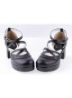 Black 2.6" High Heel Romantic Synthetic Leather Round Toe Criss Cross Straps Scalloped Platform Girls Lolita Shoes