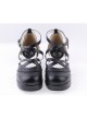 Black 2.6" High Heel Romantic Synthetic Leather Round Toe Criss Cross Straps Scalloped Platform Girls Lolita Shoes