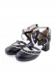 Black & White 2.6" High Heel Lovely PU Round Toe Criss Cross Straps Scalloped Platform Girls Lolita Shoes