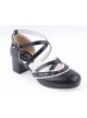 Black & White 2.6" High Heel Lovely PU Round Toe Criss Cross Straps Scalloped Platform Girls Lolita Shoes