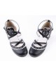 Black & White 2.6" High Heel Lovely PU Round Toe Criss Cross Straps Scalloped Platform Girls Lolita Shoes