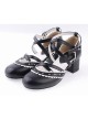 Black & White 2.6" High Heel Lovely PU Round Toe Criss Cross Straps Scalloped Platform Girls Lolita Shoes