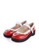 White & Red 1.2" High Heel Adorable Patent Leather Round Toe Strap Heart Decoration Platform Girls Lolita Shoes