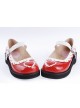 White & Red 1.2" High Heel Adorable Patent Leather Round Toe Strap Heart Decoration Platform Girls Lolita Shoes