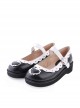 Black & White1.2" High Heel Lovely Polyurethane Round Toe Strap Heart Decoration Platform Girls Lolita Shoes