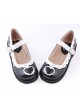 Black & White1.2" High Heel Lovely Polyurethane Round Toe Strap Heart Decoration Platform Girls Lolita Shoes