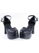 Black 3.7" High Heel Adorable Synthetic Leather Pointed Toe Ankle Straps Platform Girls Lolita Shoes