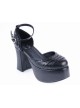 Black 3.7" High Heel Adorable Synthetic Leather Pointed Toe Ankle Straps Platform Girls Lolita Shoes