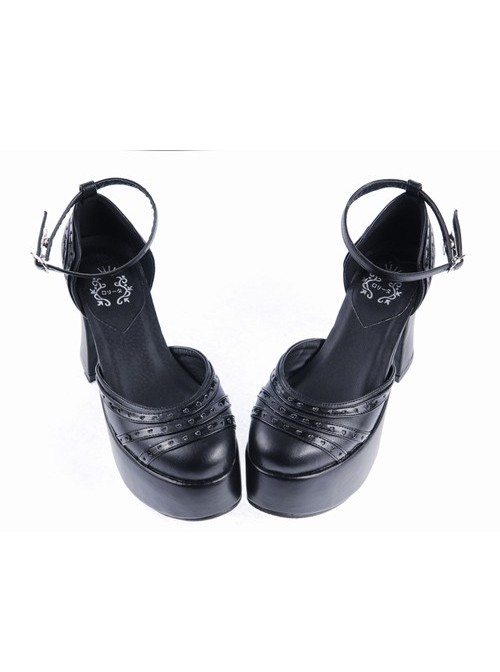 Black 3.7" High Heel Adorable Synthetic Leather Pointed Toe Ankle Straps Platform Girls Lolita Shoes