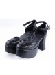 Black 3.7" High Heel Adorable Synthetic Leather Pointed Toe Ankle Straps Platform Girls Lolita Shoes