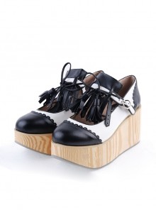 Black & White 3.1" High Heel Cute PU Rocking HorsePlatform Girls Lolita Shoes