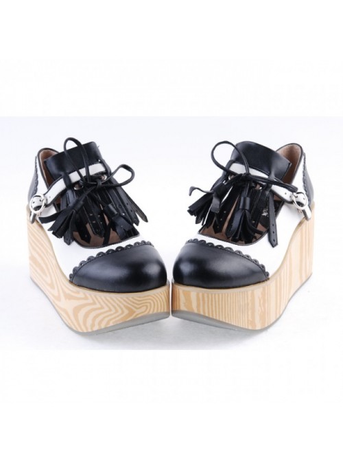 Black & White 3.1" High Heel Cute PU Rocking HorsePlatform Girls Lolita Shoes