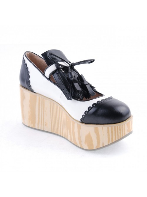 Black & White 3.1" High Heel Cute PU Rocking HorsePlatform Girls Lolita Shoes