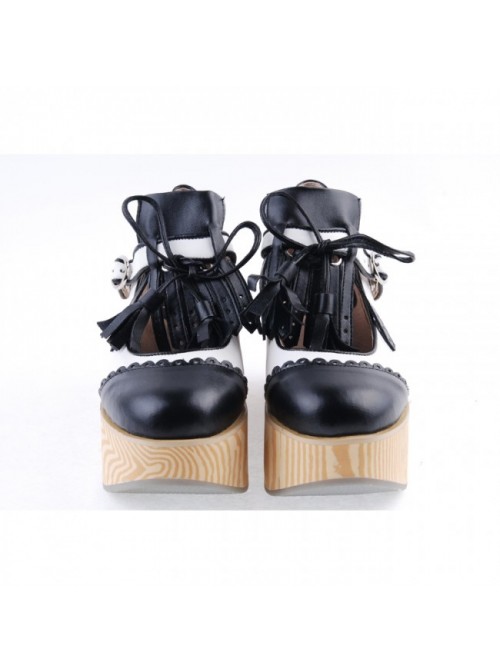 Black & White 3.1" High Heel Cute PU Rocking HorsePlatform Girls Lolita Shoes