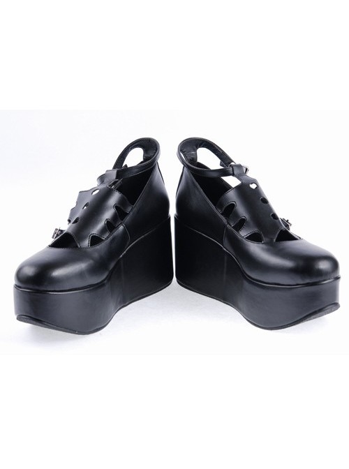 Black 3.1" High Heel Classic Patent Leather Round Toe Punk Style Buckle Platform Girls Lolita Shoes