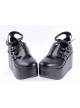 Black 3.1" High Heel Classic Patent Leather Round Toe Punk Style Buckle Platform Girls Lolita Shoes