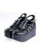 Black 3.1" High Heel Classic Patent Leather Round Toe Punk Style Buckle Platform Girls Lolita Shoes