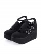 Black 3.1" High Heel Gorgeous Flannel Round Toe Japanese Punk Buckle Platform Girls Lolita Shoes