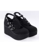 Black 3.1" High Heel Gorgeous Flannel Round Toe Japanese Punk Buckle Platform Girls Lolita Shoes