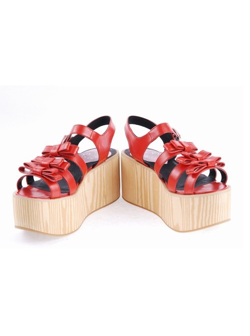 Red 3.1" High Heel Stylish PU Strap Bow Decoration Platform Girls Lolita Sandals