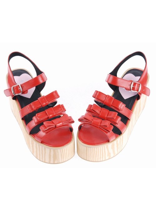 Red 3.1" High Heel Stylish PU Strap Bow Decoration Platform Girls Lolita Sandals