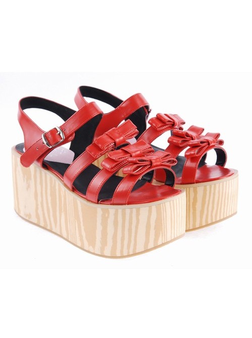 Red 3.1" High Heel Stylish PU Strap Bow Decoration Platform Girls Lolita Sandals