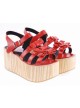 Red 3.1" High Heel Stylish PU Strap Bow Decoration Platform Girls Lolita Sandals