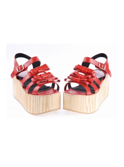 Red 3.1" High Heel Stylish PU Strap Bow Decoration Platform Girls Lolita Sandals