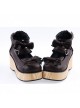 Brown 2.8" High Heel Classical Patent Leather Bow Straps Platform Girls Lolita Shoes