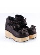 Brown 2.8" High Heel Classical Patent Leather Bow Straps Platform Girls Lolita Shoes